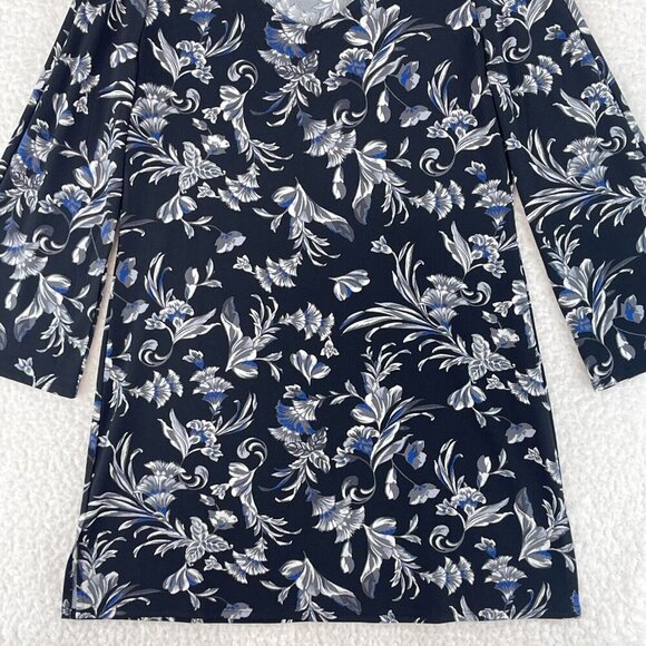 White House Black Market Black Floral Print Dress Womens 3/4 Sleeve Size Medium - Picture 4 of 16